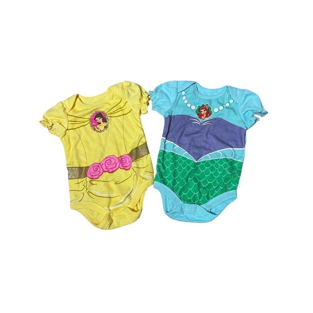 Disney Baby 2 One Pieces Princess Ariel Princess Belle Sz 3-6m